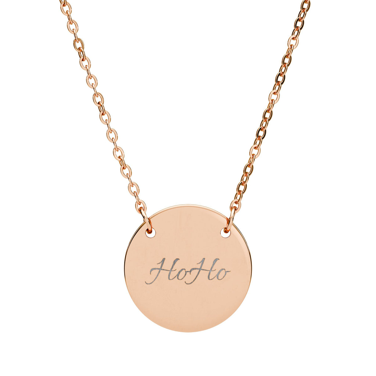 Engraved Circle Necklace – Personalized Script Pendant (Rose Gold or Black)