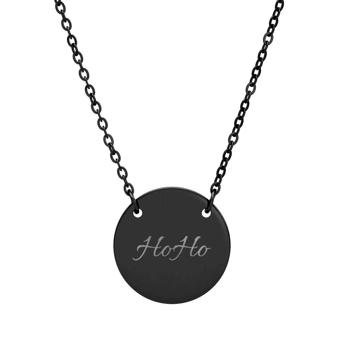 Engraved Circle Necklace – Personalized Script Pendant (Rose Gold or Black)