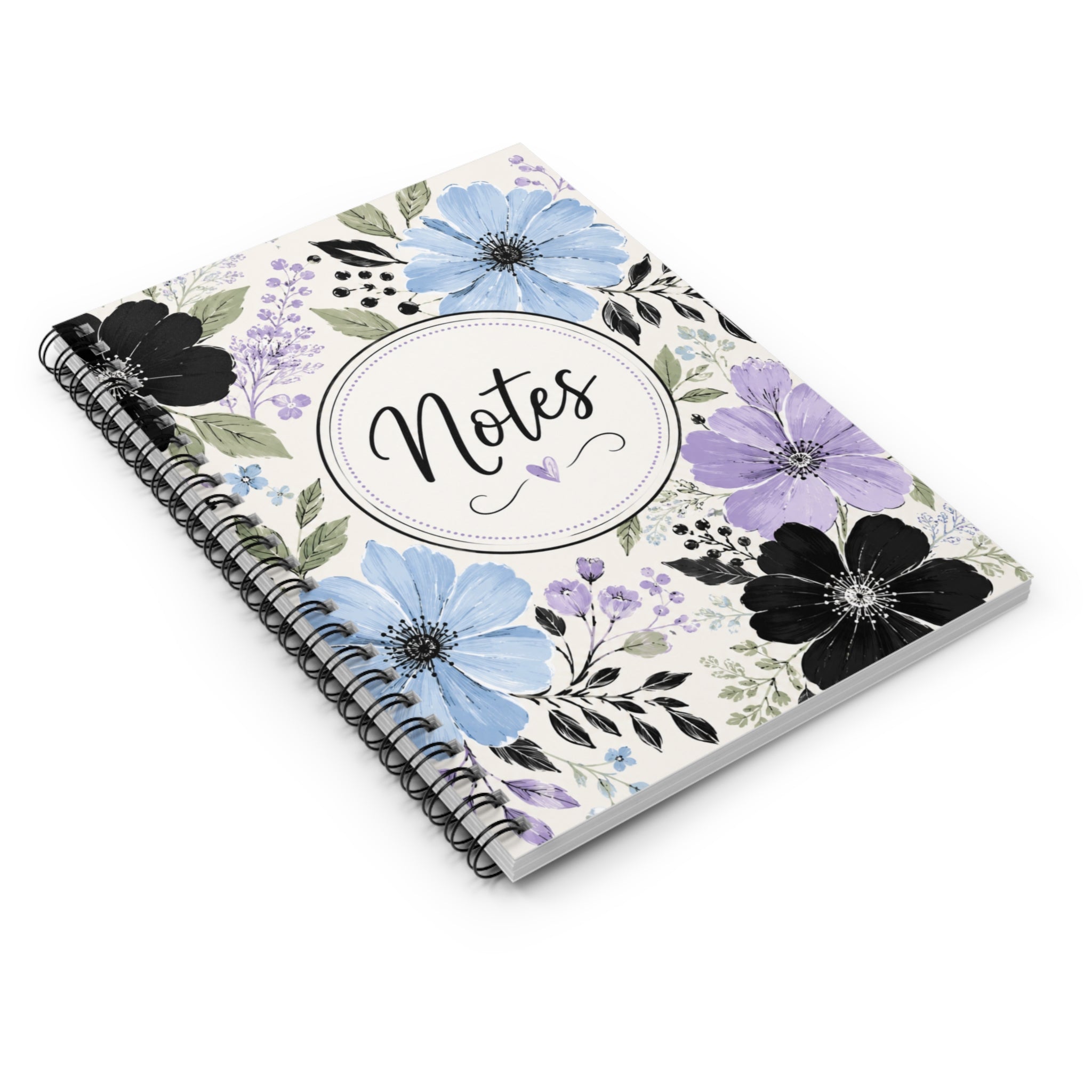 Floral 'Notes' Spiral Notebook – Ruled Journal with Blue & Purple Blooms