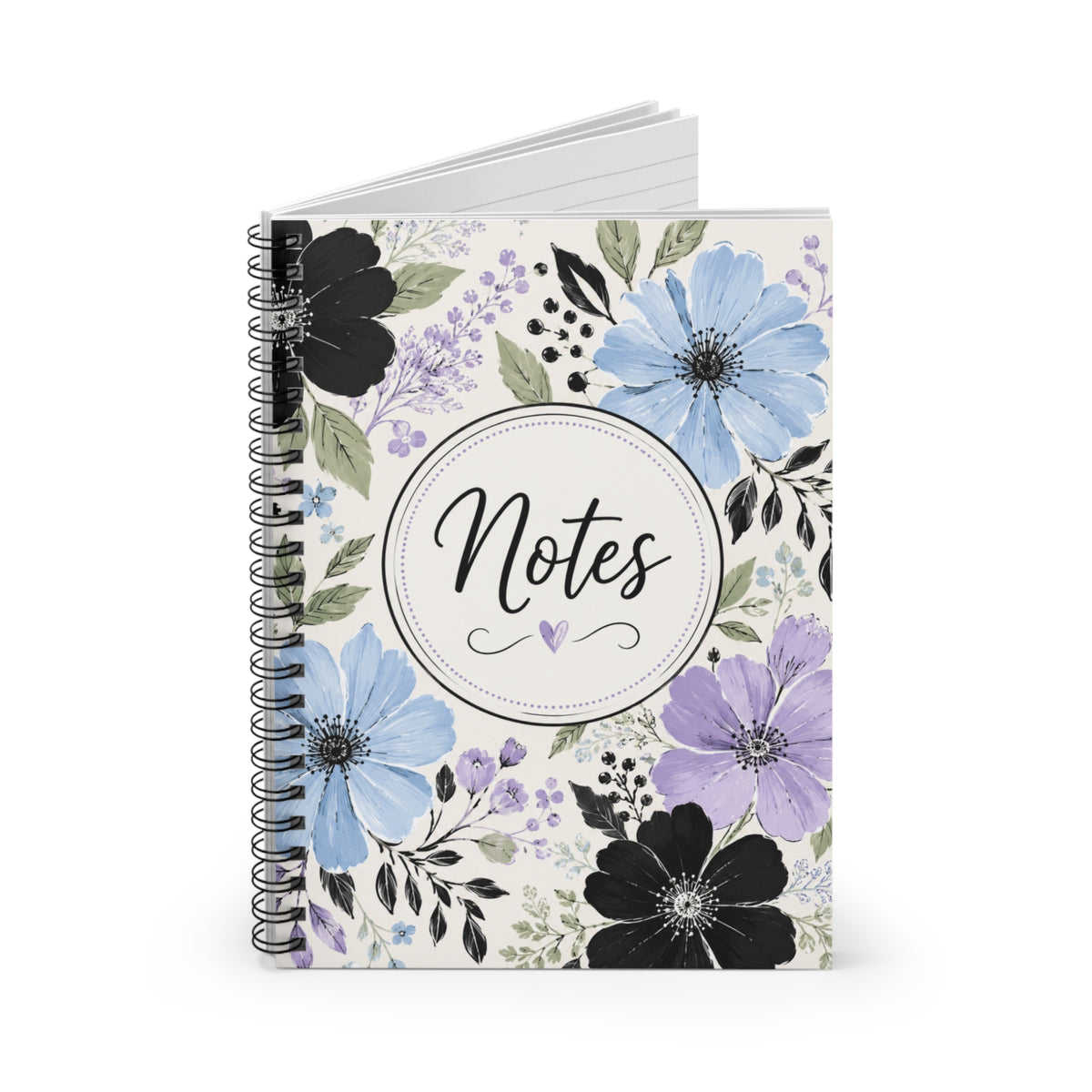 Floral 'Notes' Spiral Notebook – Ruled Journal with Blue & Purple Blooms