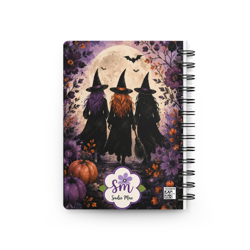 Witchy Notes Spiral Journal — Halloween Witch Trio Floral Notebook