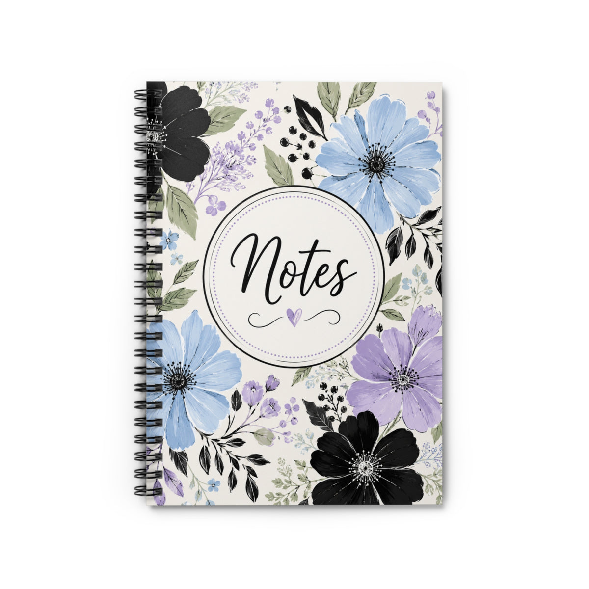 Floral 'Notes' Spiral Notebook – Ruled Journal with Blue & Purple Blooms