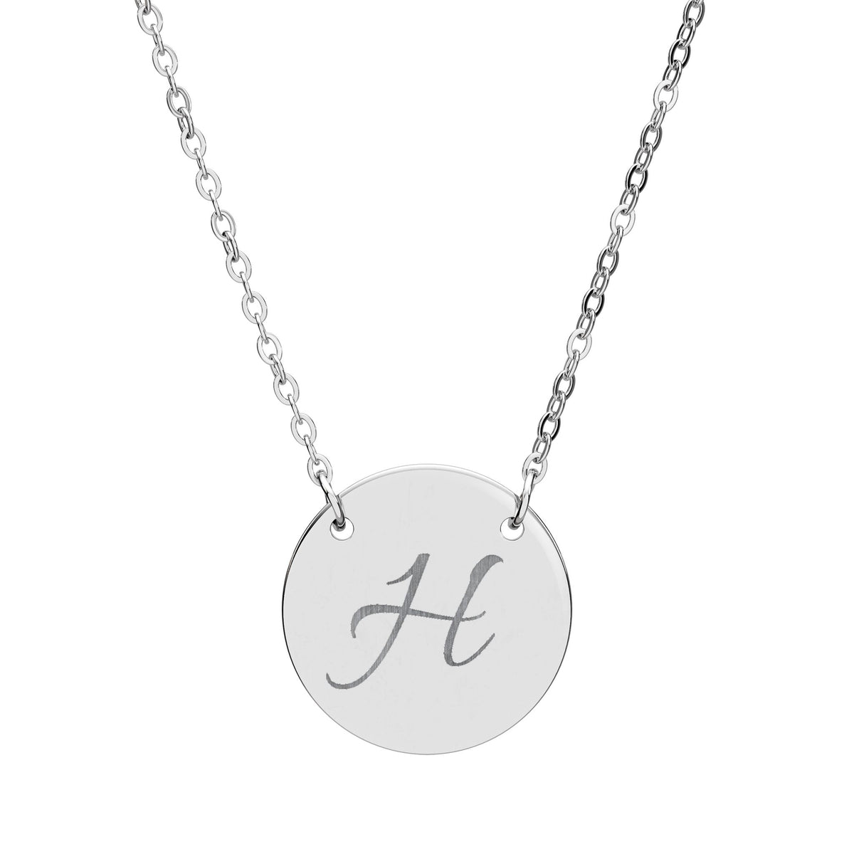 Engraved Initial Circle Necklace - Personalized Silver Monogram Pendant